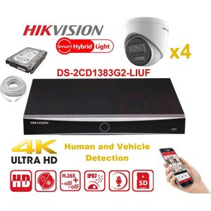 HIKVISION Camerakit Smart Hybrid G2-serie 4x IP-camera Turret 8MP - NVR 8xChannel - Harde schijf 2Tb Uitbreidbaar tot max. 8x IP-camera NIEUW