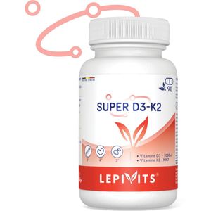 Super D3+K2 | 90 plantaardige capsules | Vitaminen MK7 + D3 2000UI | Optimaliseert Bot-en Hartgezondheid | Made in Belgium | LEPIVITS