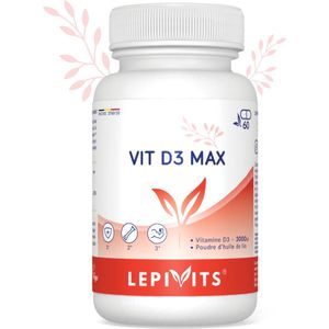 Vit D3 Max - 3000ui Vitamine D - Lijnzaadoliepoeder - 60 Capsules