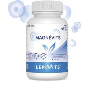 Magnevits | 90 plantaardige capsules | 3 biologisch beschikbare magnesiumzouten gecombineerd met alle B-vitaminen en taurine. | Made in Belgium | LEPIVITS