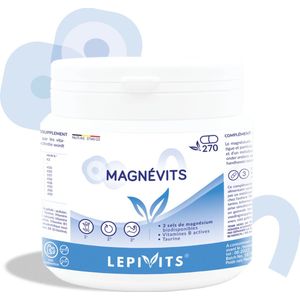 Magnevits | 270 plantaardige capsules | 3 biologisch beschikbare magnesiumzouten gecombineerd met alle B-vitaminen en taurine. | Made in Belgium | LEPIVITS