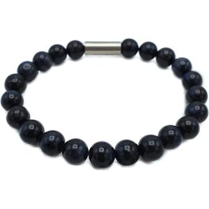 H-Beau - Armband - Handgemaakte van Edelstenen – Natuurstenen – Valkenoog of Blauwe Tijgeroog - Kralen - lengte 18cm – Dames - Uniseks – Zwart - Blauw