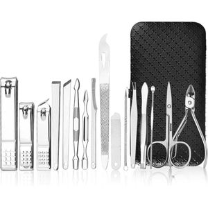 Medies - luxe manicureset 16 delig met lederen luxe etui | pedicure set | manicure etui | manicure sets | pedicure sets | nagelverzorging | nagelknippers | comedonlepels | nagelvijl | nagelriemknipper | teennageltang | nagelschaar | RVS