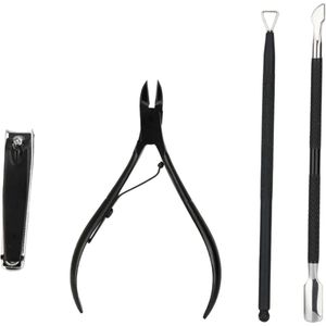 Medies - zwarte nagelriemknipper met nagelknipper, cuticle pusher en manicure tool - set van 4 - zwart - rvs