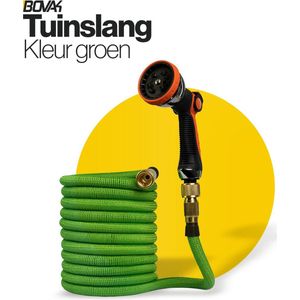 Extra sterke flexibele tuinslang 15 meter groen met gratis opbergtas en haak- 10 Sproeistanden- Aluminium fittings