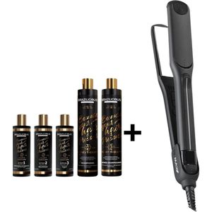 BraziliCious Honey Therapy Keratine 3 x 100ml & Max Pro Keratin Shine Stijltang - Keratine Behandeling - Hair Straightener - Alle Haartypes - Levenslange Garantie