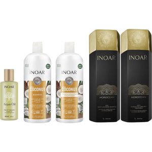 Inoar Moroccan 2x1000ml & Inoar Coconut Shampoo & Conditioner 1000 ML & Inoar haarolie Vrouwen 60 ml