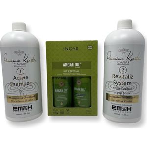 Keratin Caviar Kit 2 x 1000 ml & INOAR ARGAN OIL SHAMPOO & CONDITIONER