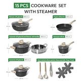 Just Perfecto 15 Delige Pannensets Inductie - Pannenset Met Deksel Voor Alle Warmtebronnen - Pannen Zonder PFOA - PFAS