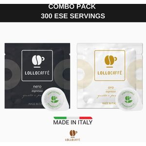 Lollo Caffè Nero + Oro Combo Pack - ESE Koffiepads - 2 x 150 stuks - Napolitaanse gebrande koffie - E.S.E. Servings - Voor italiaanse koffieliefhebbers