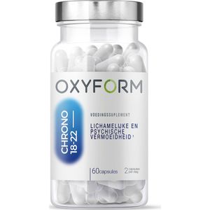 Oxyform Chrono 18-22 Voedingssupplement I Tegen stress I Vermindert vermoeidheid I 60 Capsules I Verbetert de slaapkwaliteit L-tryptofaan, saffraan, passiebloem, groep B-vitamines