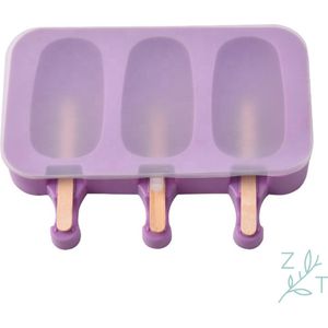 ZijTak - IJsjesvorm + 50 gratis stokjes - Siliconen - 3 stuks - Pastel paars - Waterijs - Bakvorm - Fruitijs - Yoghurt ijs - ijslolly - Ijsjes - Zomer
