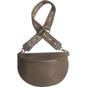 San Marco zacht lederen cross body tas zilverkleurige rits - LARGE– heuptas – fashion – banaan donker taupe met extra riem