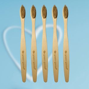 5 Duurzame Bamboe Tandenborstels - Uniek borstel design - 100% Eco-vriendelijk - Bruin