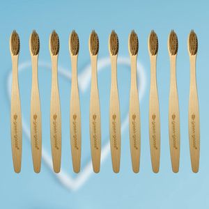 10 Duurzame Bamboe Tandenborstels - Uniek borstel design - 100% Eco-vriendelijk - Bruin