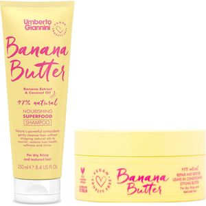 Umberto Giannini Banana Butter Haarverzorging Geschenkset - Voor Pluizig/Droog Haar - Shampoo & Leave-in Conditioner - Vegan & Dierproefvrij - Cadeau Vrouw