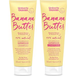 Umberto Giannini Banana Butter Haarverzorging Geschenkset - Voor Beschadigd Haar - Shampoo & Conditioner - Vegan & Dierproefvrij - Cadeau Vrouw