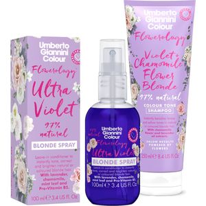 Umberto Giannini Flowerology Haarverzorging Geschenkset - Voor Geblondeerd Haar - Shampoo & Leave-In Spray - Vegan & Dierproefvrij - Cadeau Vrouw