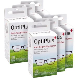 Optiplus Brillendoekjes - Anti-Condens Brilpoetsdoekjes - Voordeelverpakking - 6 x 30 Stuks