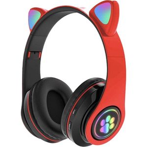 Kinder Koptelefoon - Hoofdtelefoon - Draadloos - Bluetooth - Kattenoortjes - LED - ROOD