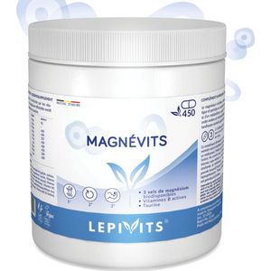 Magnevits | 450 plantaardige capsules | 3 biologisch beschikbare magnesiumzouten gecombineerd met alle B-vitaminen en taurine. | Made in Belgium | LEPIVITS