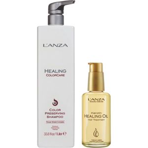 Lanza Healing Colorcare Color Preserving Shampoo 950ml & L'ANZA Keratin Healing Oil - Haarolie - 100 ml