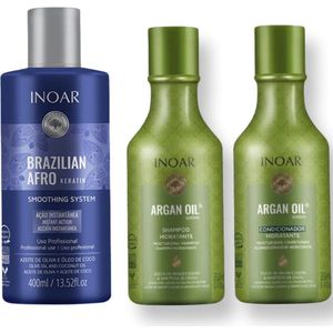 Inoar Brazilian Afro Keratin en 1 + Na keratine behandeling shampoo en conditioner