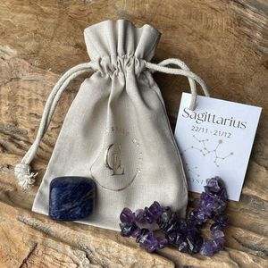 Edelsteen set Boogschutter - Sterrenbeeld cadeau - amethist - sodaliet - eco-friendly zakje - cadeau verjaardag