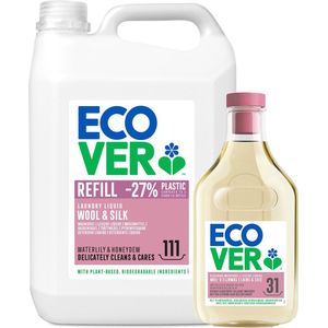 Ecover Wasmiddel Voordeelverpakking 5L + 1.43L Gratis - Ecologisch & Verzorgt Delicaat Wasgoed - Voor Wolwas & Fijnwas - Waterlelie & Honingdauw Geur