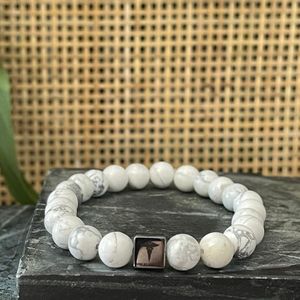 MEN OF MERCURY® Natuursteen Armband Heren - Howlite - Wit met Grijze Aders - Handgemaakt - Elastisch - Kalmte & Focus - 20 cm