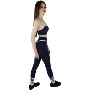 Fitness, Sportsets voor dames, Ademend, Naadloos en ultra zacht, Stretch met patchwork, gymbeha + buttliftshorts + fitnesslegging yogakleding Donkerblauw - Maat M