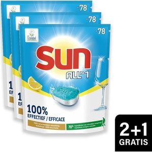 Sun - All-in-1 - Vaatwastabletten - Citroen - 234 Vaatwastabletten - 2+1 - Voordeelverpakking