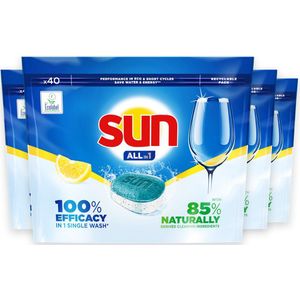 Sun - All-in One Lemon - 100% oplosbare tabletfolie - 4 x 40 stuks -160 vaatwastabletten - Voordeelverpakking
