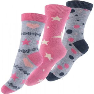 Meisjessokken - pink star - 3-pack - maat 27/30 roze en grijs 80% katoen | 15% polyamide | 5% elasthaan