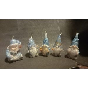 starwolf, kerstmis, set van 5 kaarsen, kerstman met kabouters, blauw