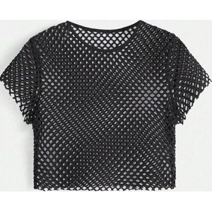 Croptop Visnet Zwart Fishnet Topje L Large | Visnet Top Dames | Netshirt | Mesh shirt body | Foute Party | Kamping Kitch | Foute Party | Verkleedkleren | Carnaval