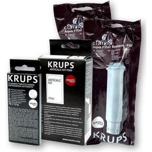 2 Stuks Krups waterfilter F088 - 1 Stuk Krups ontkalker F054 - 1 Stuk Krups reinigingstablet XS3000