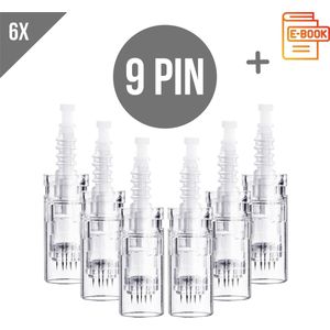 Dermapen naalden 9 pin - Met Ebook - Microneedling cartidges - Mesotherapie - Vervangende naaldkoppen - Opzetstuk dermapen - Anti-aging - Huidverzorging - Geschikt voor Dr.Pen A6/A1/E30/M5/M7/N2/MyM - 6 stuks