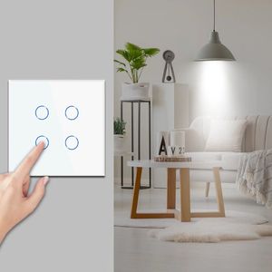 New Slimme Schakelaar WiFi 4-voudige Touch Light Switch compatibel met Tuya APP/Alexa Wandschakelaar Glazen schakelaar met kleurwijziging LED