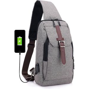 Moderne Crossbody Bag! Grijze schoudertas met USB-poort voor Opladen onderweg. Waterafstotend, Compact & Veilig, functioneel, stijlvol en comfortabel met extra brede schouderband. Jouw Ideale Reisgenoot!