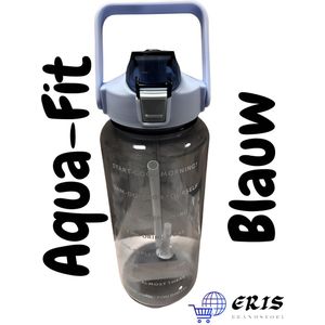 Aqua-Fit, Blauwe waterfles | Waterfles met rietje | Drinkbus | Drinkfles met rietje | Grote waterfles | Gallon | Sportbidon | Sport fitnessfles