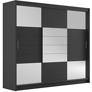 Furniture24 Kledingkast Aruba II 250 slaapkamer 3-deurs zweefdeurkast kast met kledingstang 2 laden grafiet/grafiet glas