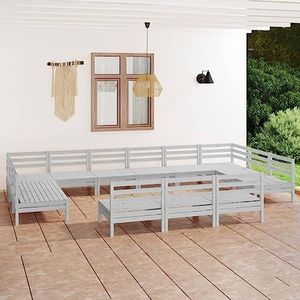 UYSELA Home Meubels Tuin 13 Stuk Tuin Lounge Set Wit Massief Hout Grenen