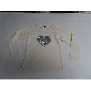 T-shirt lange mouw - Meisje - Creme - Hartje zilver - 4 jaar 104