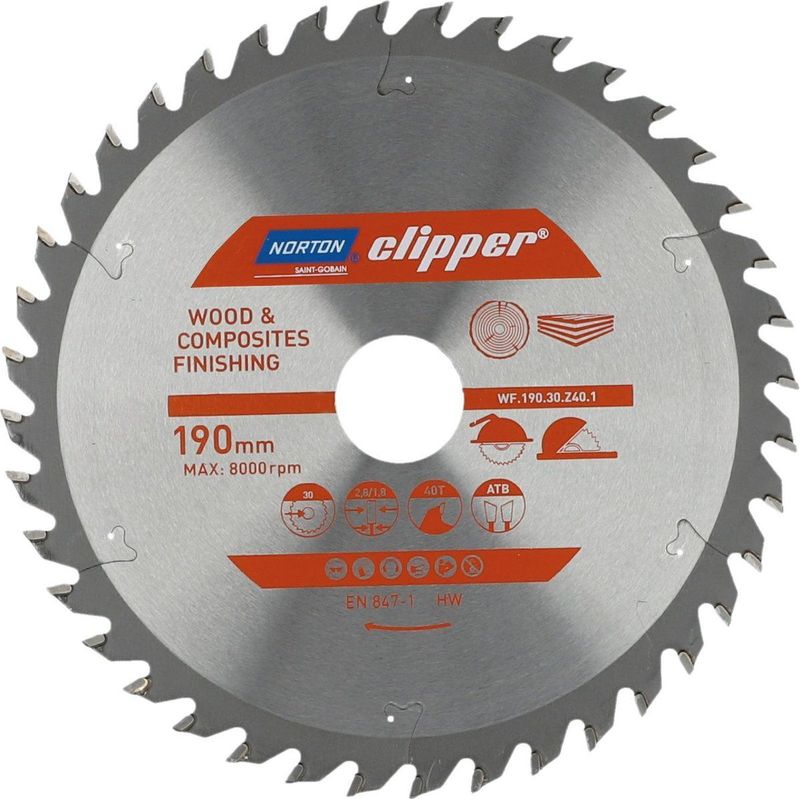 Norton Clipper NORTON CIRCULAR SAW BLADE 190mm x 30mm x 40z WOOD & ATB COMPOSITES (2.8 / 1.8)