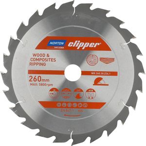 Norton Clipper Hout en Composiet - Zaagblad ATB Ripping - 260mm - 24 tanden - Voor Cirkelzagen en Afkortzagen