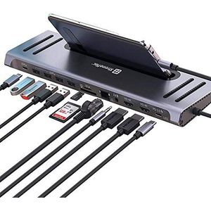 XtremeMac® Premium 12 in 1 USB C Hub Adapter, Typ C Laptop Dockingstation mit Ethernet, 4x USB 3.0, 1x USB C, 1x USB-C Stromversorgung, 2x 4K HDMI, Audio Mic Port, SD/TF Kartenleser für MacBook Pro