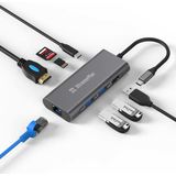 XtremeMac - 8-Ports USB-C Hub - Grijs - Type-C Hub met HDMI en 3x USB-A