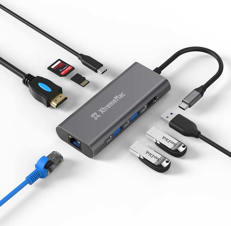 XtremeMac - 8-Ports USB-C Hub - Grijs - Type-C Hub met HDMI en 3x USB-A