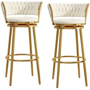 Barkrukken Set Fluwelen Draaibare 25.6"" Barkruk met Gouden Poot, Gestoffeerde Keukeneiland Krukken Stoelen voor Eetkamer Pub Bar-Wit set van 2